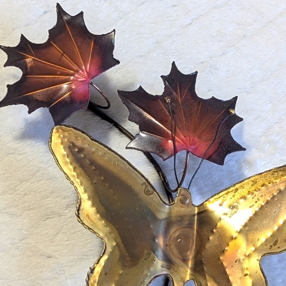 Artisan Made Brass and Copper Butterfly and Maple Leaf Wall Sculpture Art/Decor - Picture 10 of 11
